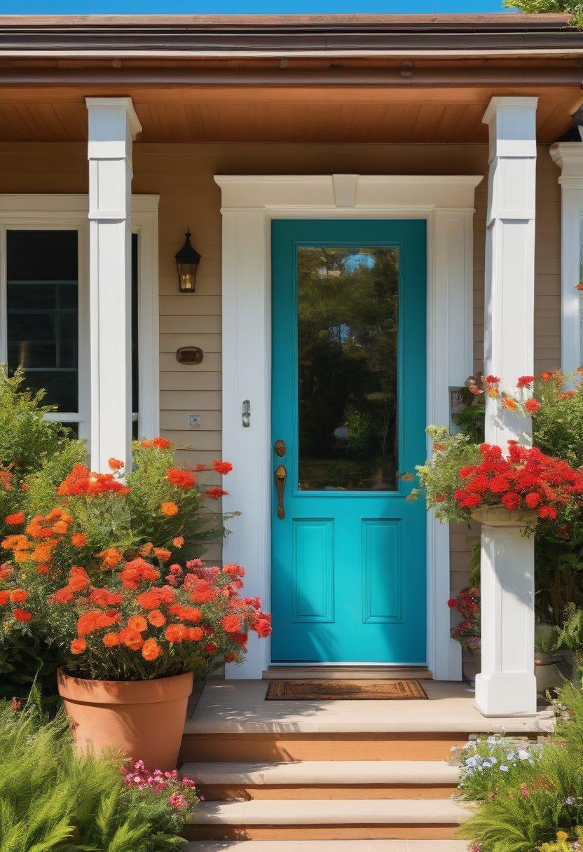 A cozy dream home with a welcoming front porch, surrounded by a lush garden, and a first-time buyer holding keys, expressing joy and excitement. In the background, a friendly real estate agent points towards the house, symbolizing guidance and support. Use warm, inviting colors and a clear blue sky to evoke hope and happiness. super-realistic. vibrant colors.
